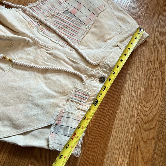 Free People Patchwork Distressed Cotton/Linen Drawstring Shorts Size 14 NWT - Picture 13 of 17